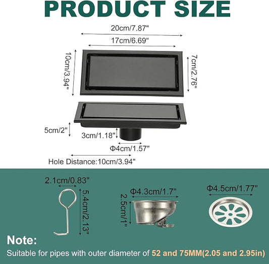 uxcell Rectangular Shower Drain, Brushed 304 Stainless Steel Odor-Proof Floor - Image 2