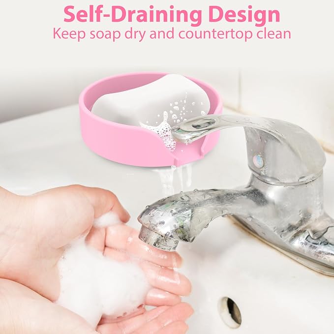 Self Draining Soap Dish, Silicone Suction Cup Soap Holder Tray Savers Container - Image 4