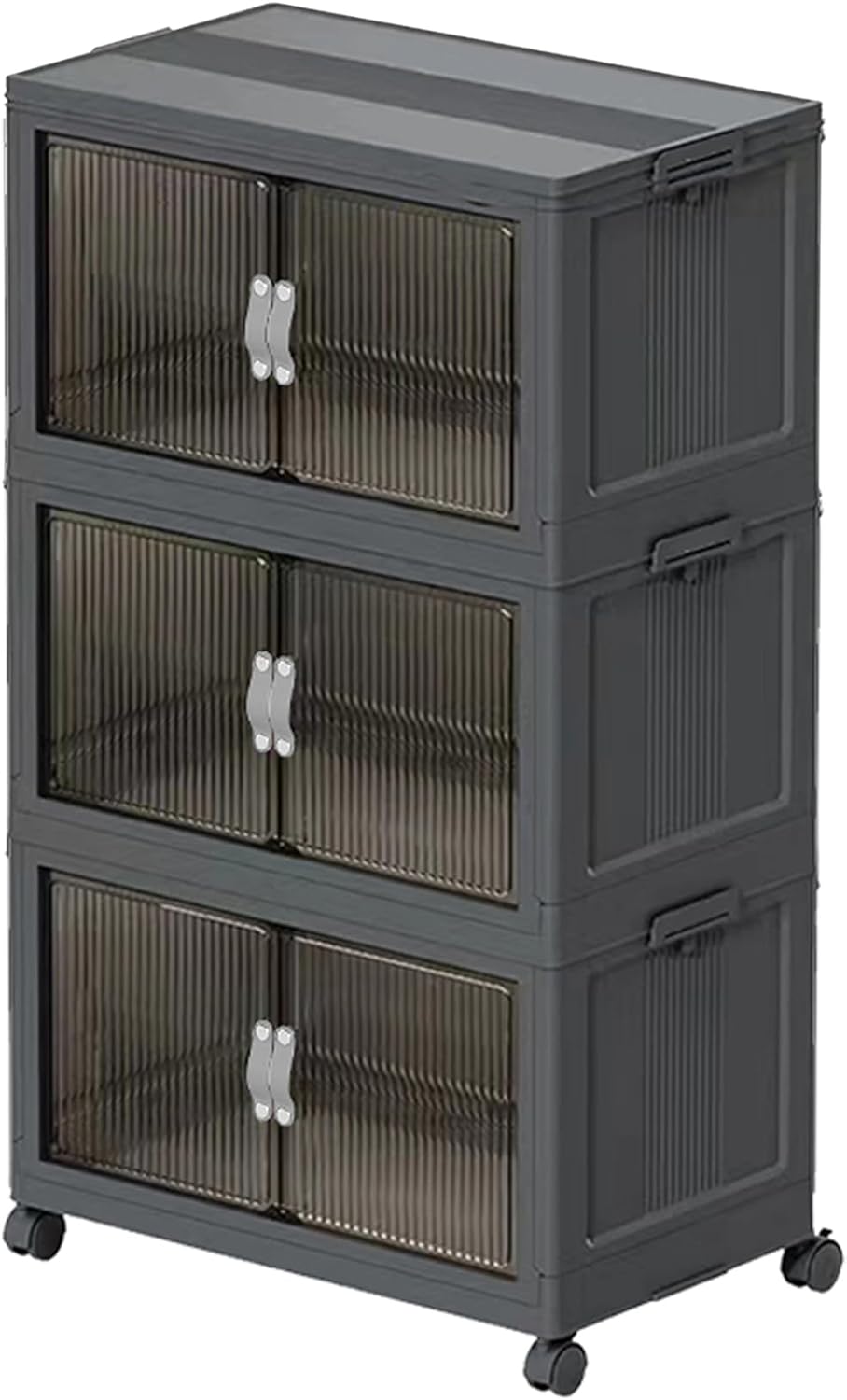 Collapsible Storage Bins with Lids and Front Doors, Heavy-Duty Stackable Plas...