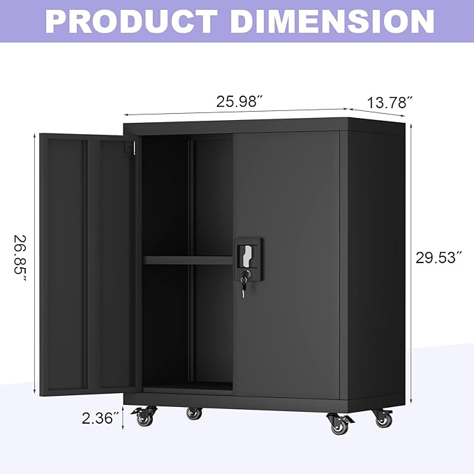 Metal Cabinet with Wheels, Steel Cabine with Locking Doors, Small Cabinet with - Image 3