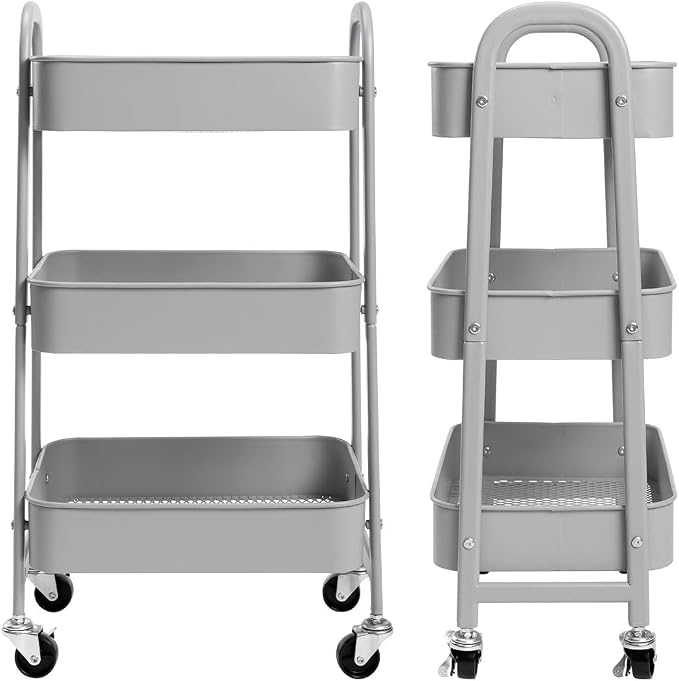 AGTEK Makeup Cart, Movable Rolling Organizer Cart, 3 Tier Metal Utility Cart - Image 7