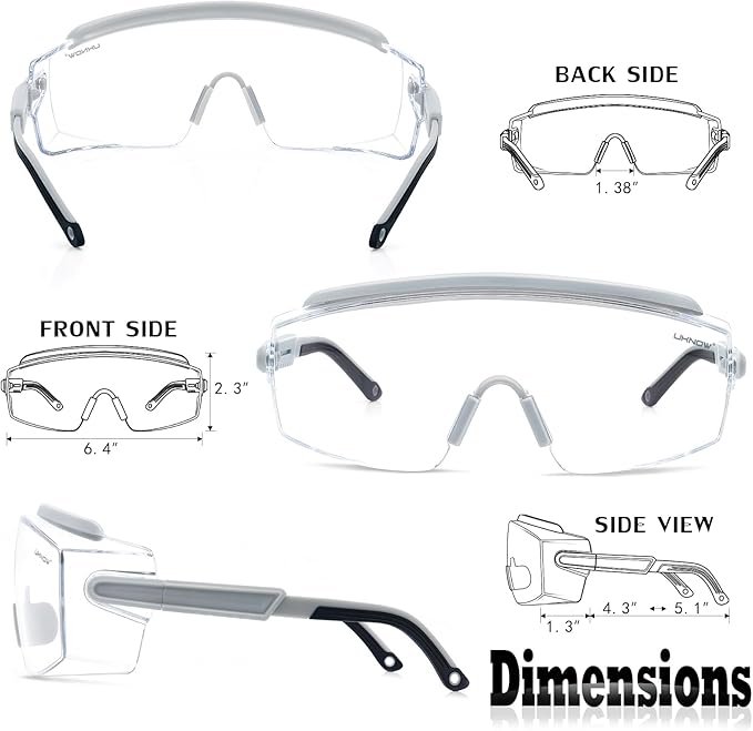 UKNOW Safety Goggles Over Glasses, Safety Glasses Anti Fog Wraparound Eye - Image 5