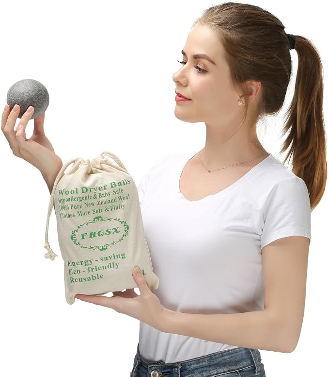 Wool Dryer Balls by FHQSX 6-Pack, XL Premium Reusable Natural Fabric Softener - Image 4