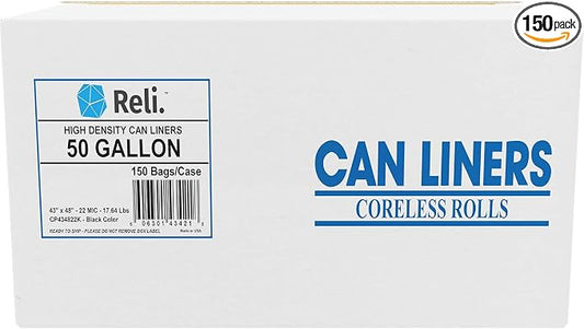 Reli. Premium 50 Gallon Trash Bags | 150 Count | Made in USA | Heavy Duty | by Reli