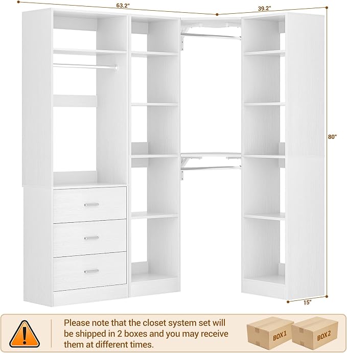 Corner Closet System with 3 Drawers, Corner Closet Organizer System with 13 - Image 7