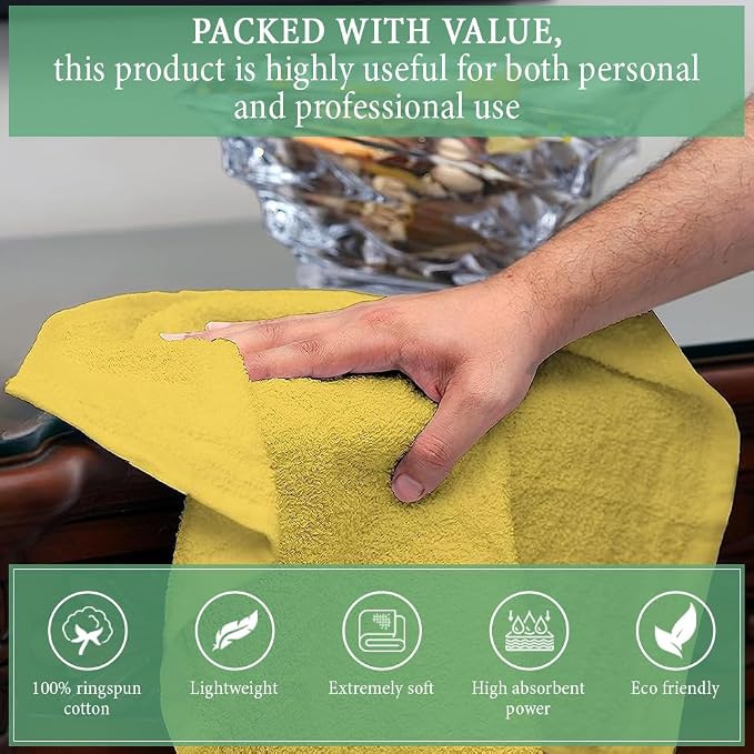 Cotton Terry Towel Rags Yellow 14x17|Pack of 60|Super Absorbent|Quick Dry - Image 5