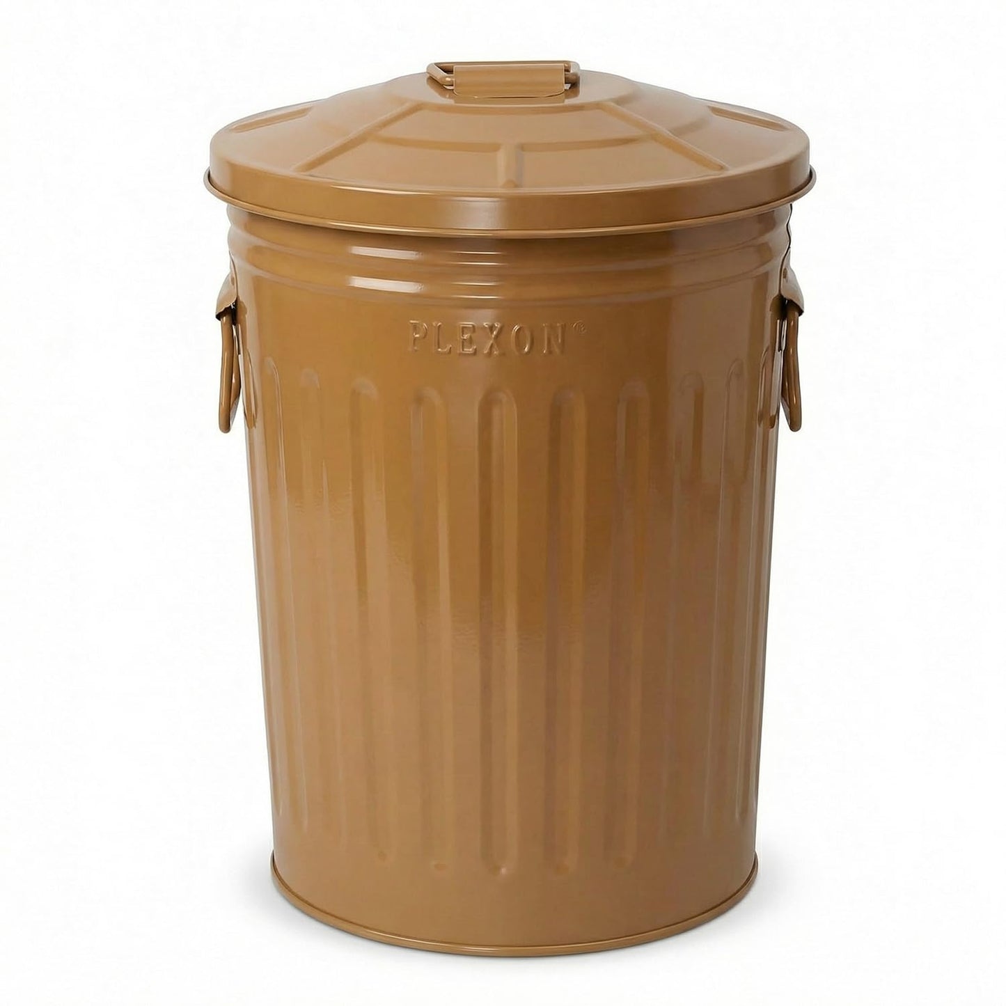 Plexon 2 Gallon Small Metal Trash Can with Lid Bathroom Garbage Can with Lid Bathroom Trash Can for Bedroom Office Kitchen Indoor Waste Basket, Round Powder Coated Brown