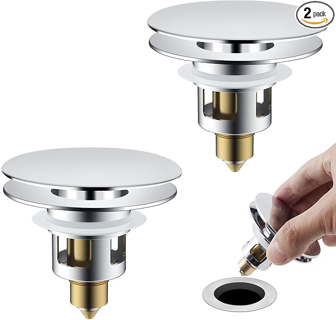 Universal 2PCS Bathroom Sink Stopper 2 in 1 Pop Up Metal Sink Drain Strainer by Greatcomfortathome