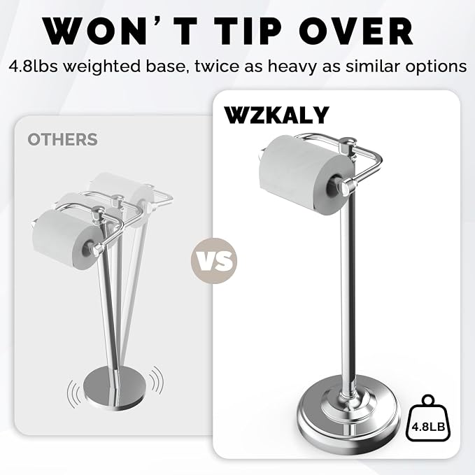 Toilet Paper Holder Stand, Polished Chrome Toilet Paper Holder Free Standing - Image 6