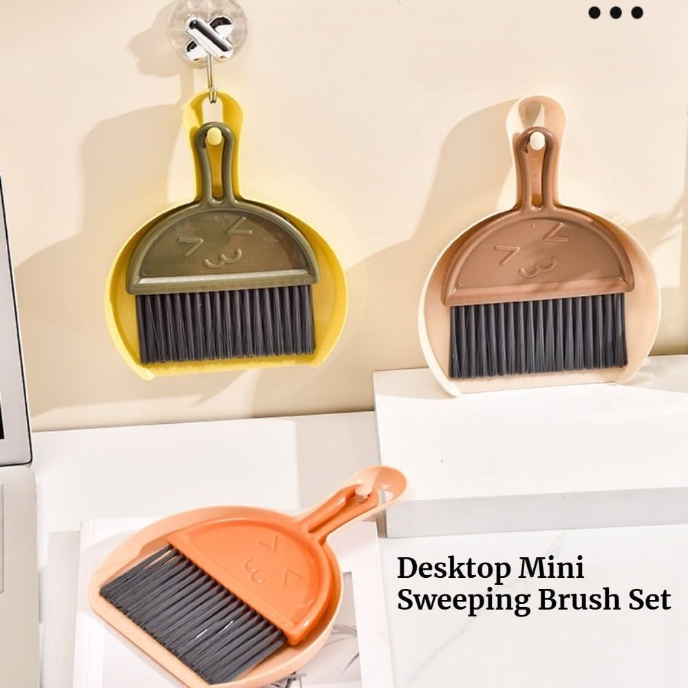 1Pcs Coffee Color Set Small Broom and Dustpan Set, Dust Pan and Brush Set, Mini Plastic Sweep Kit for Desktop & Keyboard Cleaning