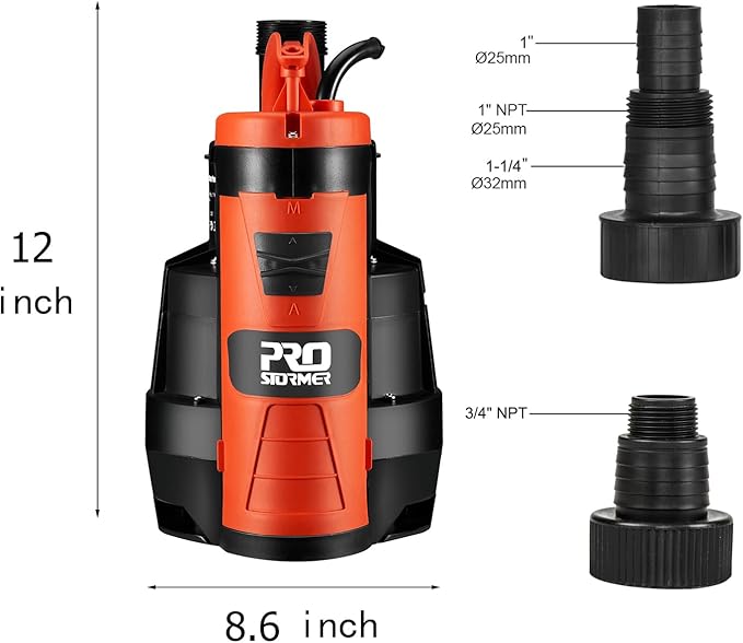 Prostormer Sump Pump, 1/2HP 2110GPH Sumbersible Water Pump, Portable Electric - Image 7