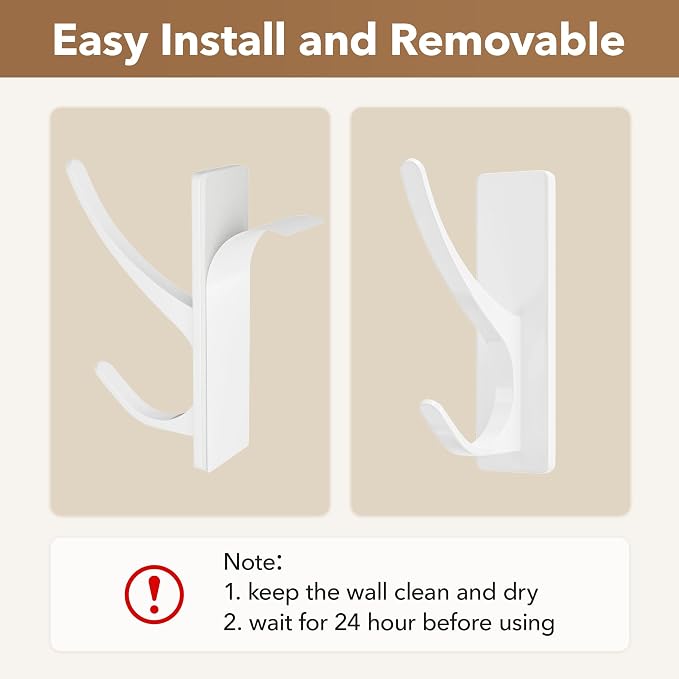 Self Adhesive Coat Hooks for Hanging, Heavy Duty Stainless Double Wall Hook for - Image 5