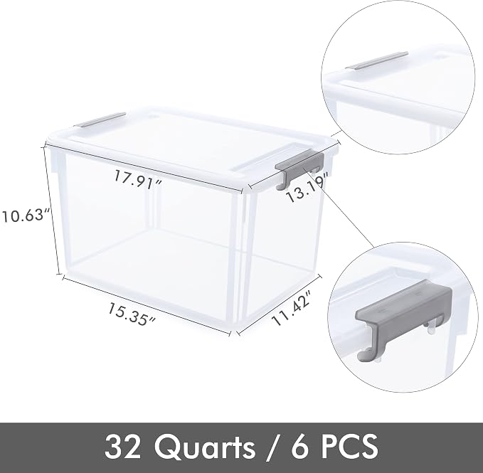 Citylife 6 Packs 32 QT Plastic Storage Bins - Image 6