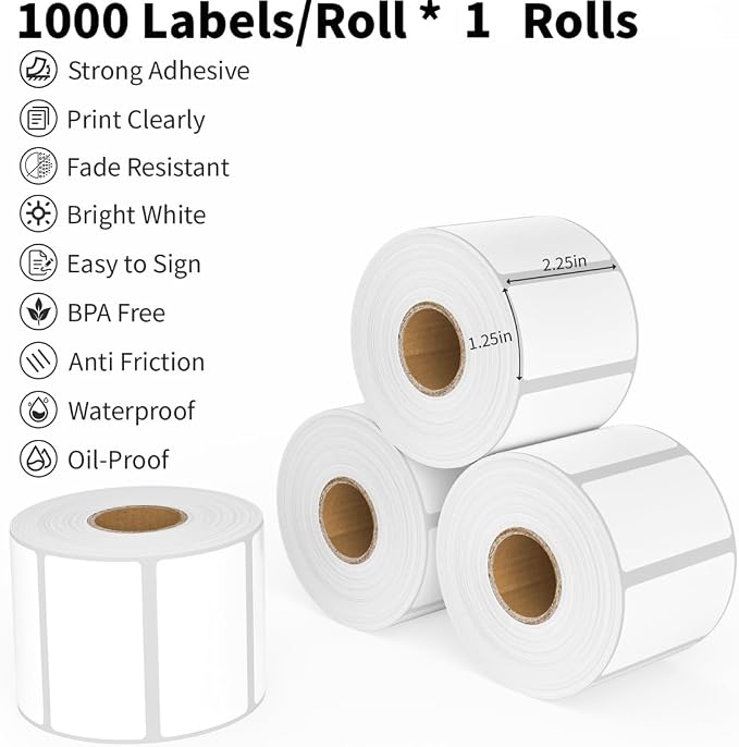 Thermal Labels 2-1/4 x 1-1/4, Adhesive Label Stickers 1000 Printer Papers - Image 6