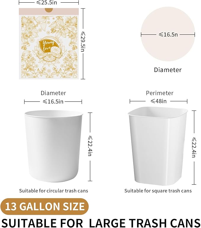 VOK 13 Gallon Trash Bags with Lemon Print & Drawstring, Tear-Resistant Tall - Image 2