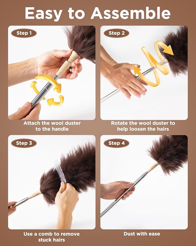 Extendable Lambswool Duster 30-100 Inch, Stainless Steel Long Handle Duster - Image 5