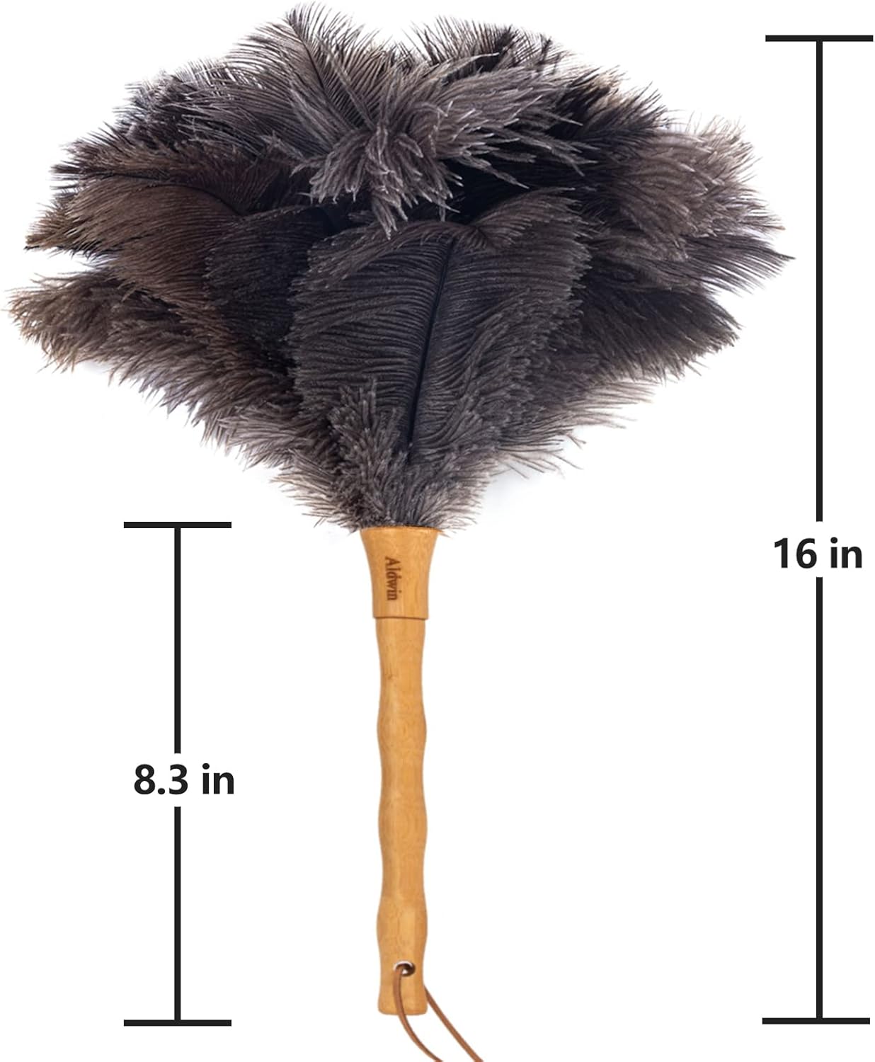 Aldwin Ostrich Feather Duster, 16 inch Ostrich Feather Duster with Wood Handle Reusable, Fluffy Natural Genuine Handheld Feather Duster for Cleaning Supplies, Home, Car, Office
