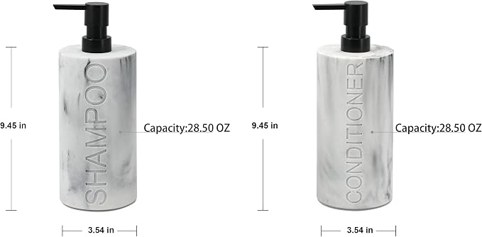 Marble Resin 2 Piece Shampoo and Conditioner Dispenser Set, Luxurious - Image 2