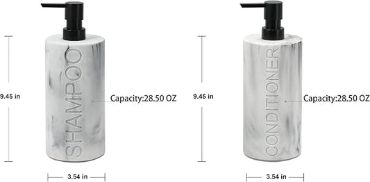 Marble Resin 2 Piece Shampoo and Conditioner Dispenser Set, Luxurious - Image 2