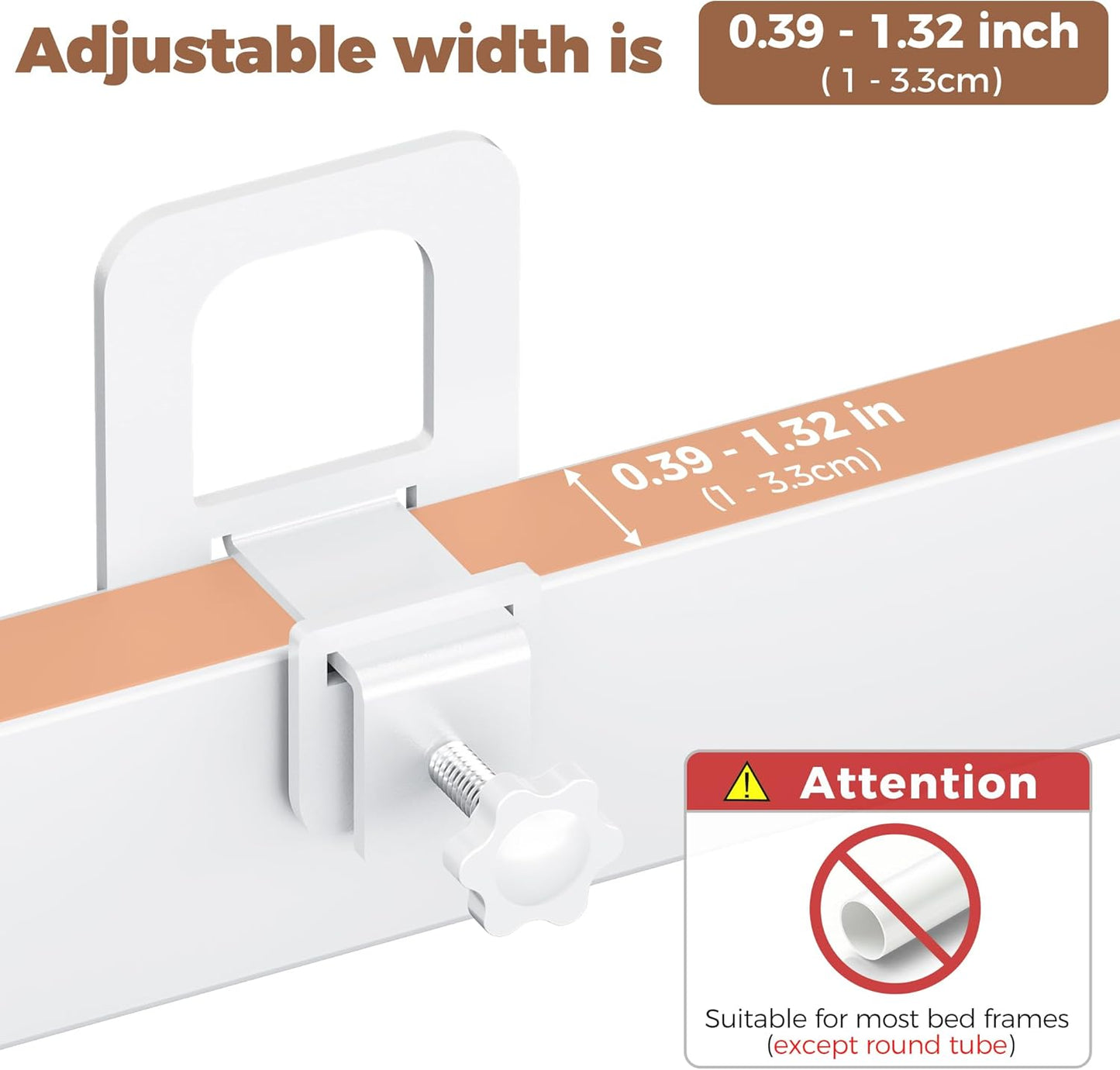 EMODA 6 PCS Mattress Stoppers to Prevent Sliding, Adjustable Non Slip Mattress Holder for Metal Bed Frame, Keep in Place Sliding Gripper, Adjustable Anti-Slip Baffle, White