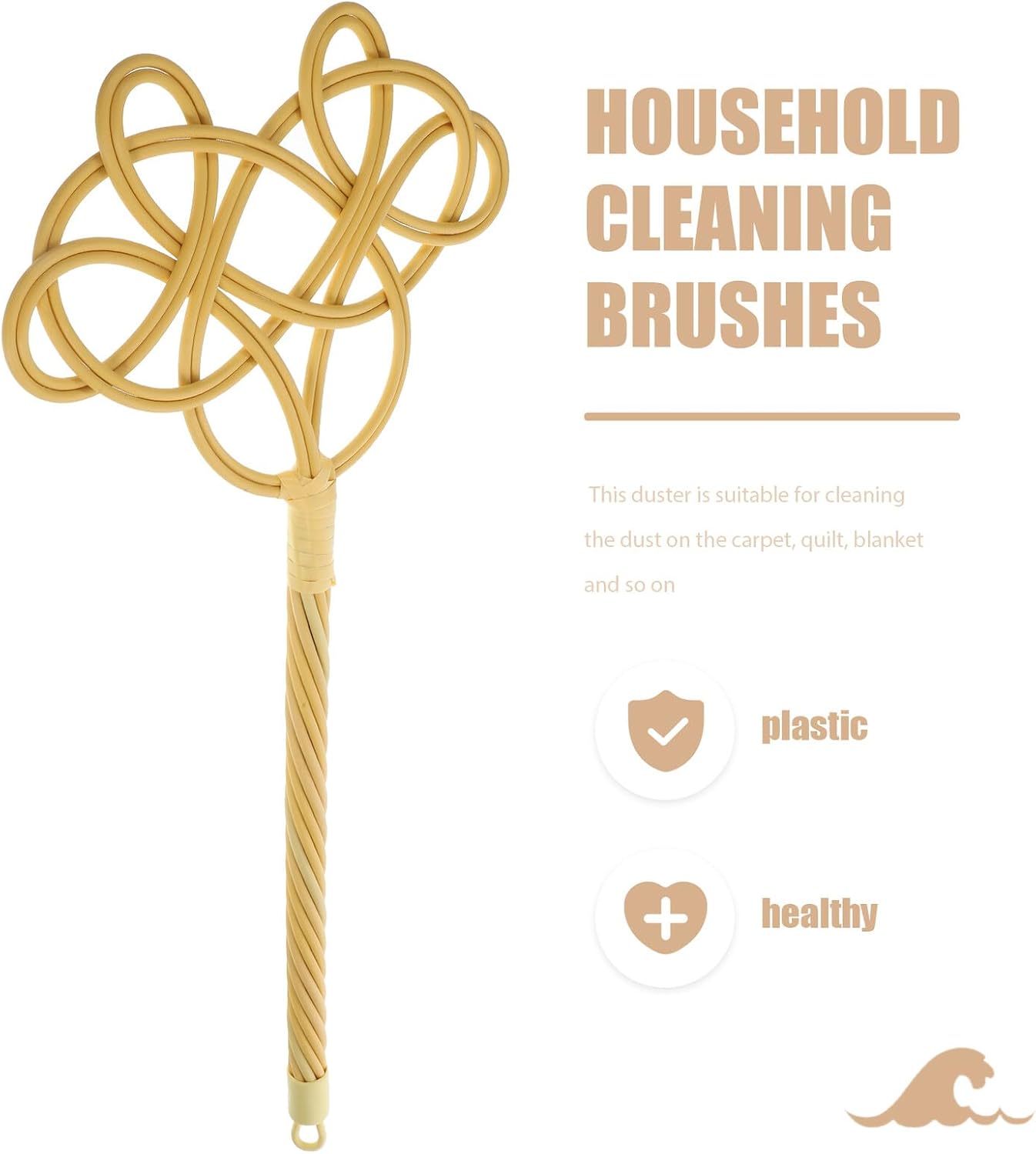 Artibetter Traditional Quilt Duster with Long Twisted Rattan Handle, Woven Carpet Rug Beater for Home Cleaning and Mattress Dust Removal, 1pcs Manual Dust Fluffer for Bedding and Upholstery