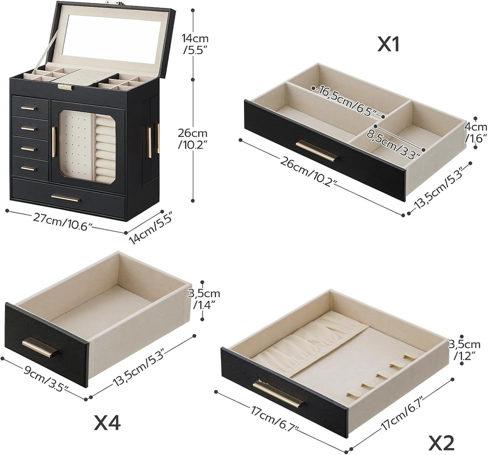 HOOBRO Jewelry Box with Mirror, 6-Layer Jewelry Organizer Box, Glass Window