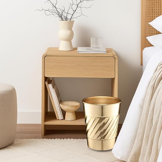 Monarch Abode Brushed Gold Handcrafted Wave Embossed Metal Wastebasket - Image 8