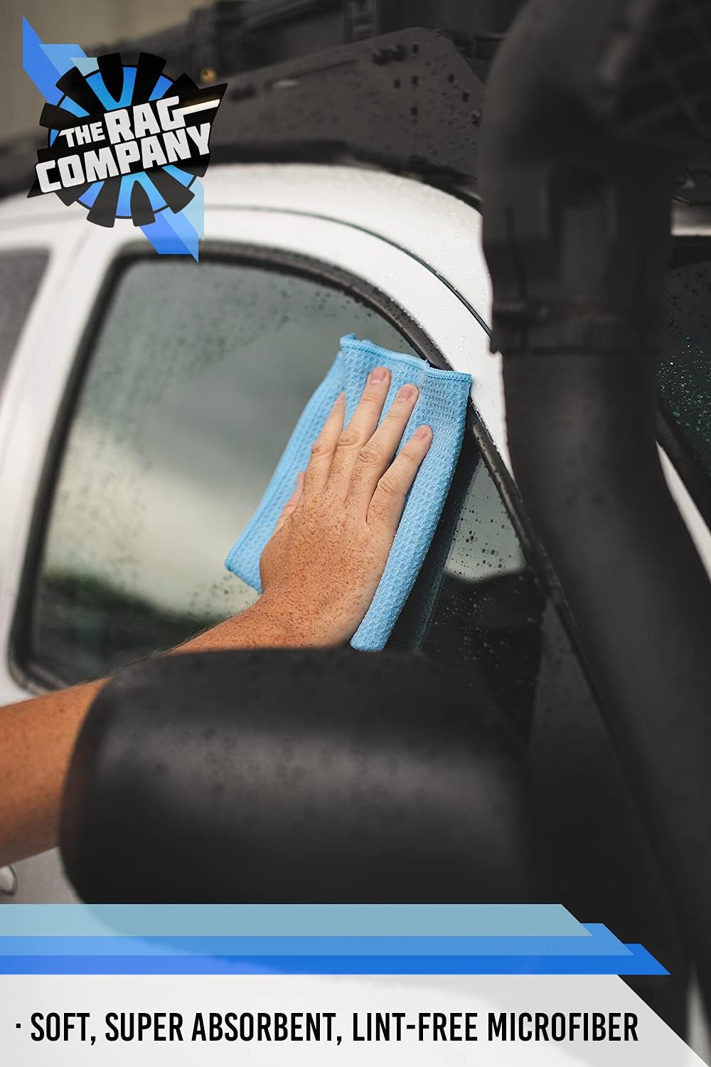 The Rag Company - Standard Waffle Weave Towels, Microfiber Detailing, Window/Glass and Drying, Wax & Polish, Lint-Free, Streak-Free, 370gsm, 16in x 16in, Light Blue (6-Pack)