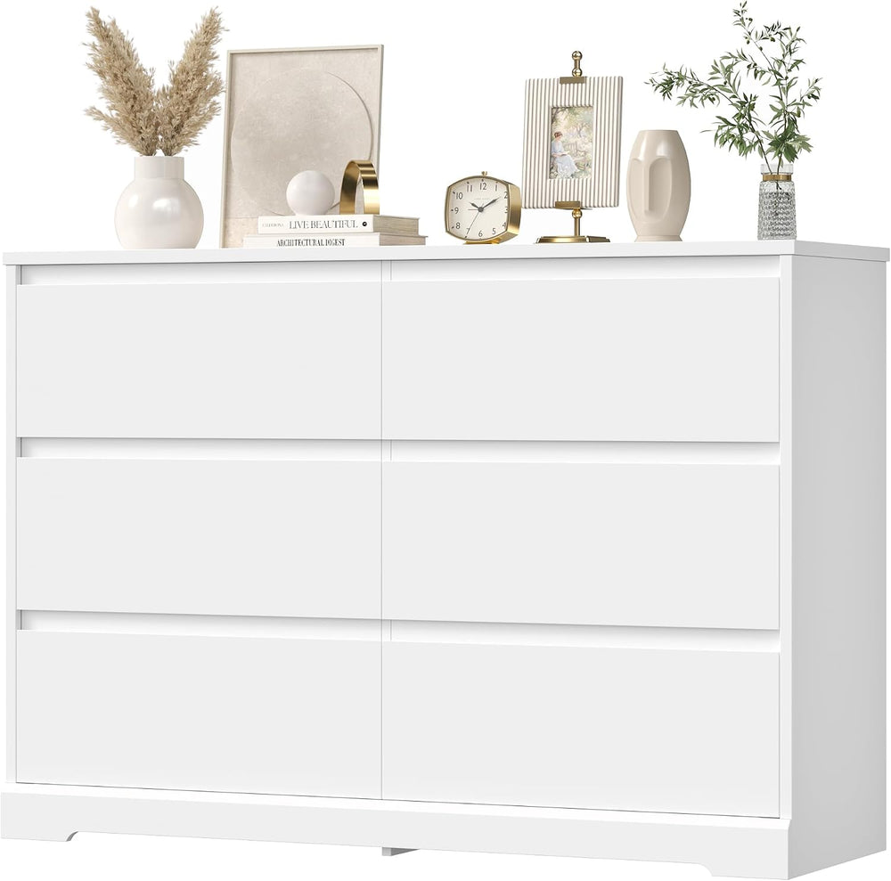 FOTOSOK White Dresser, Modern 6 Drawer Dresser, Bedroom Chest of Drawers
