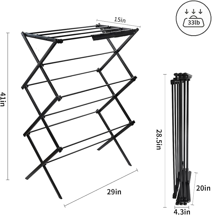 3 Tiers Foldable Clothes Drying Rack, Vertical Laundry Rack Portable and - Image 3