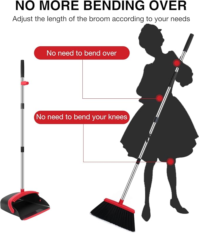 NACENA Broom and Dustpan Set, 52-in Long Adjustable Handle Broom Dustpan Combo - Image 3