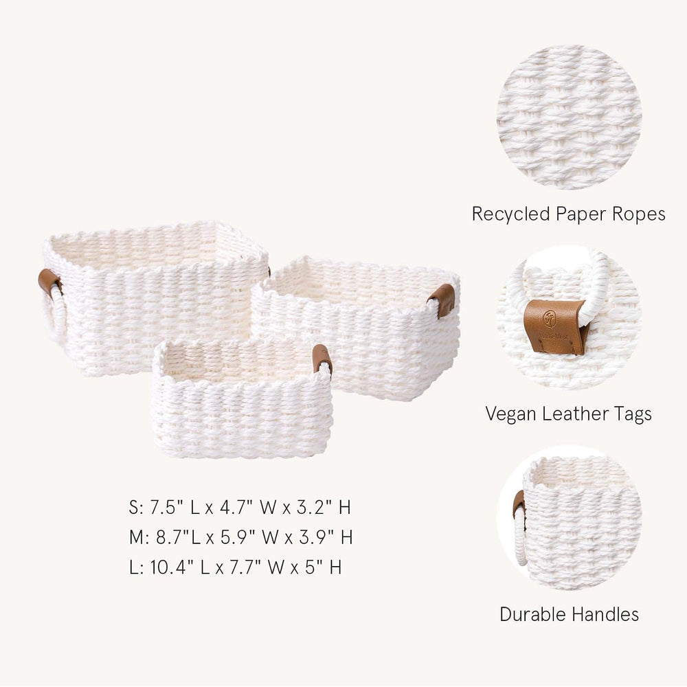 La Jolíe Muse Woven Storage Baskets, Recycled Paper Rope Bin Organizer Divide...