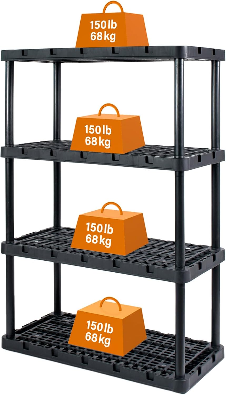 Gracious Living 4 Pack Heavy-Duty Storage Shelves, Knect-A-Shelf 4-Shelf Vent...