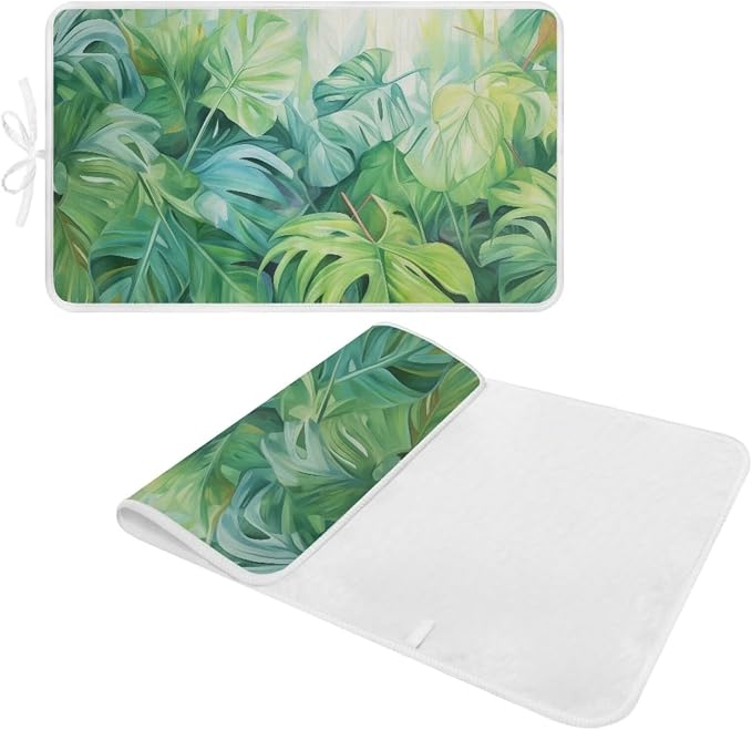 Green Ironing Mat Portable Ironing Pad Monstera Leaf 32 x 16 Inch Large Ironing - Image 2