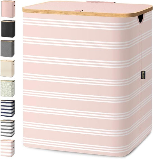 BALEINE Laundry Hamper with Lid, Tall Laundry Baskets with Bamboo Pull Handles by BALEINE