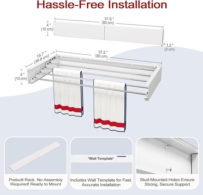 Wall Mounted Drying Rack 31.5", Foldable Laundry Drying Rack - Image 6