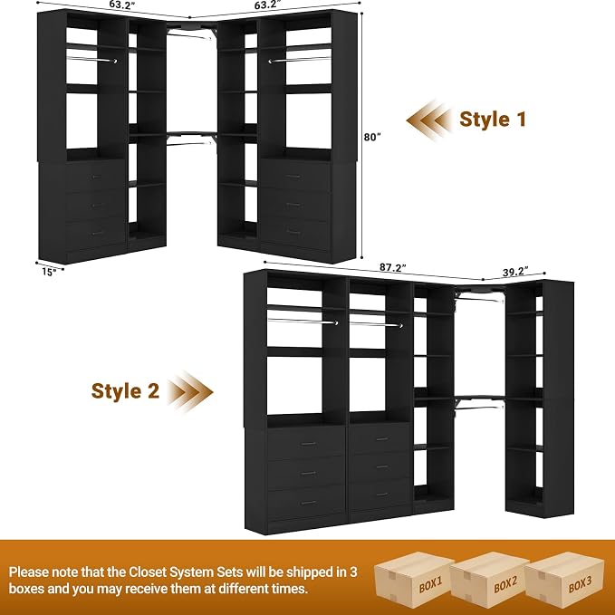 Corner Closet System with 6 Drawers, Closet Organizer System with 14 Shelves & - Image 7