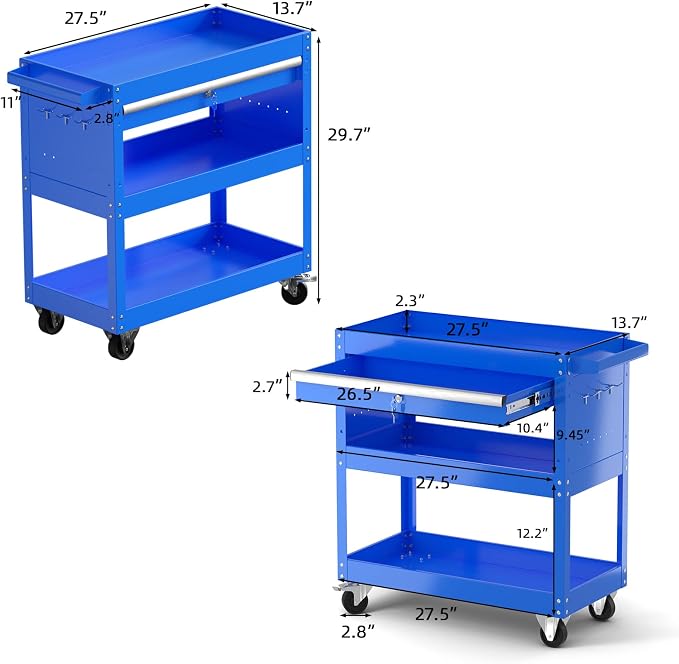 3 Tier Rolling Tool Cart Utility Cart on Wheels, Heavy Duty Tool Chest Storage - Image 7
