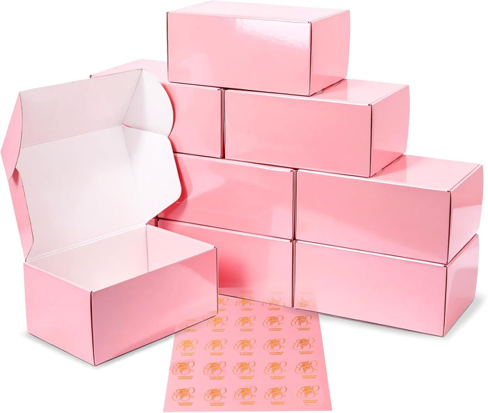 9"x6"x4" 30 Pack Shipping Boxes, Glossy Pink Corrugated Cardboard Mailing Boxes for Small Business Packaging, Shipping Mugs, Subscription Boxes