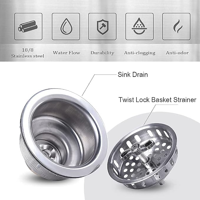 304 Stainless Steel Kitchen Sink Twist Lock Basket Drain Assembly W/Brass - Image 4