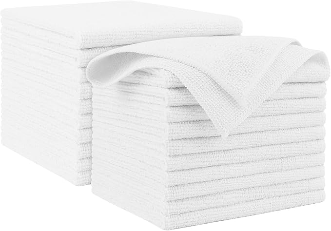AIDEA Microfiber Cleaning Cloth White 20PK, Microfiber Towels by AIDEAHOME