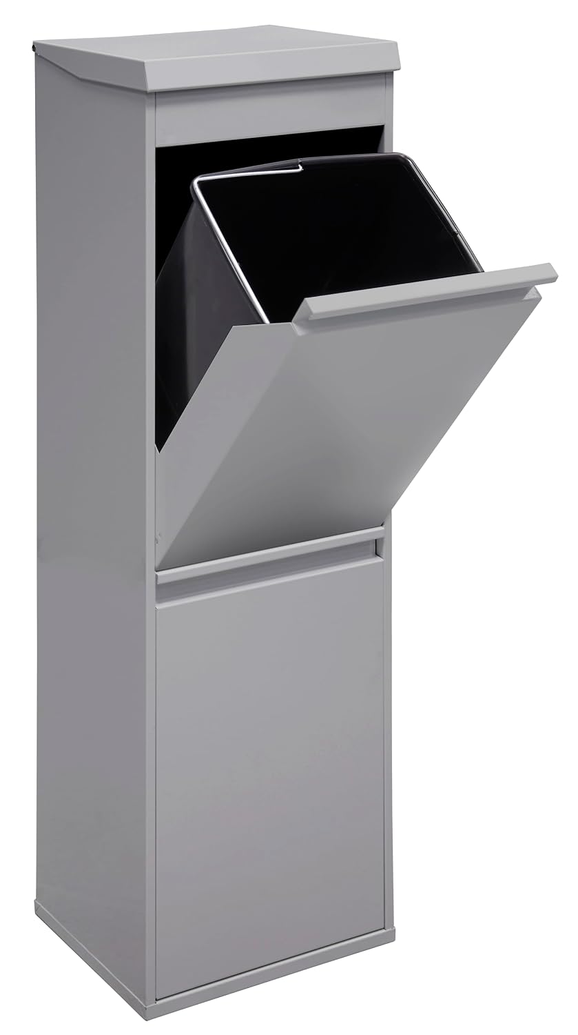 ARREGUI Top CR222-B Steel Recycling Bin with Lid and Top Tray, Multi-Use, Light Grey, 97.5 x 30.6 x 24.5 cm