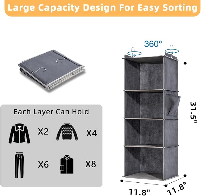 2 Packs Hanging Closet Organizer, 4-Shelf Closet Organizers and Storage - Image 2