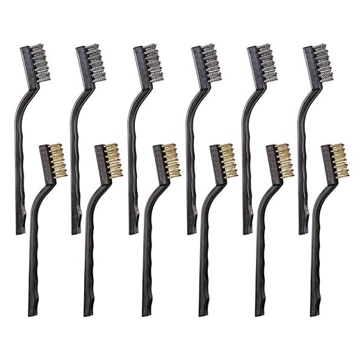 12PCS Mini Wire Brushes, Stainless Steel & Brass Brush Set, Curved Handle by YiwerDer