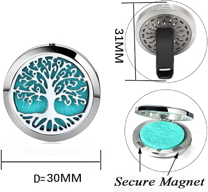 2Psc Car Essential Oil Diffuser Locket Tree of Life Pattern Stainless Steel Car - Image 2