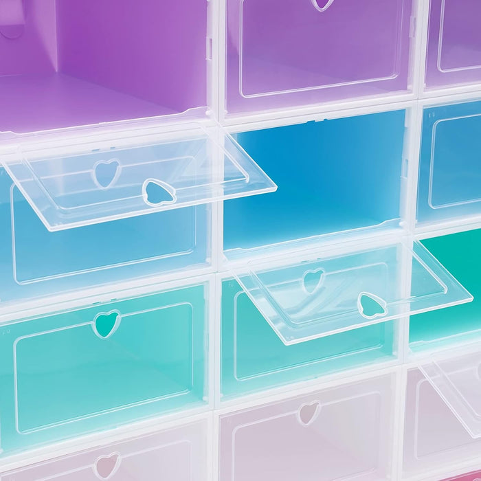 20 Pack Shoe Storage Box, Stackable Clear Plastic Shoes Organizer for Closet, Space Saving Foldable Shoe Rack Sneaker Container Bin Holder with Lids (Colorful)