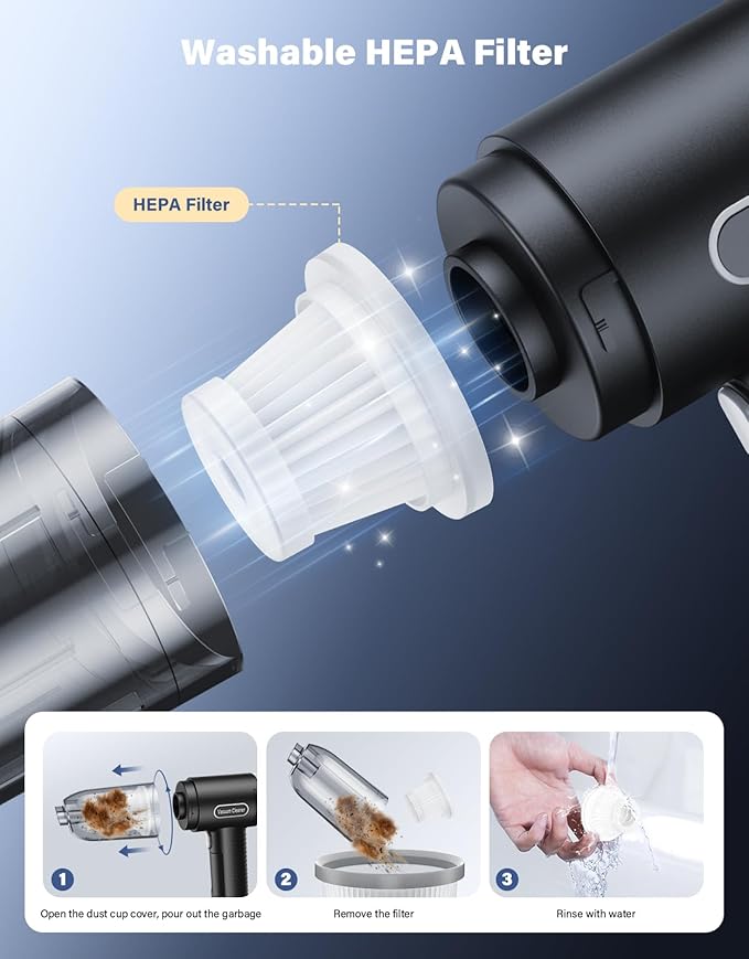 Car Vacuum Portable Cordless, 9000Pa Handheld Vacuum Mini Vacuum Cleaner High - Image 9