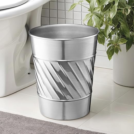 Monarch Abode Nickel Chrome Handcrafted Wave Embossed Metal Wastebasket - Image 4