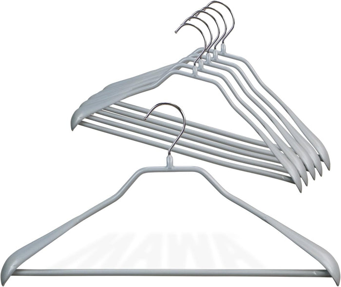 Mawa by Reston Lloyd BodyForm Series Non-Slip Space-Saving Clothes Hanger with Bar for Pants, 16-1/2", Style 42/LS, Set of 6, Silver