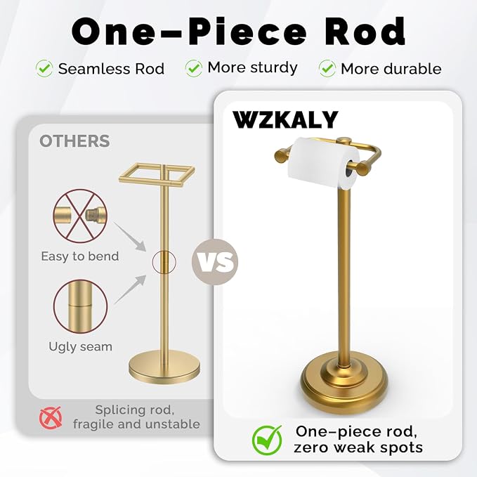 Toilet Paper Holder Stand, Brushed Brass Toilet Paper Holder Free Standing - Image 7